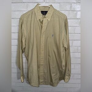 Ralph Lauren Men’s Classic Fit Medium Yellow checkered button down Long Sleeve
